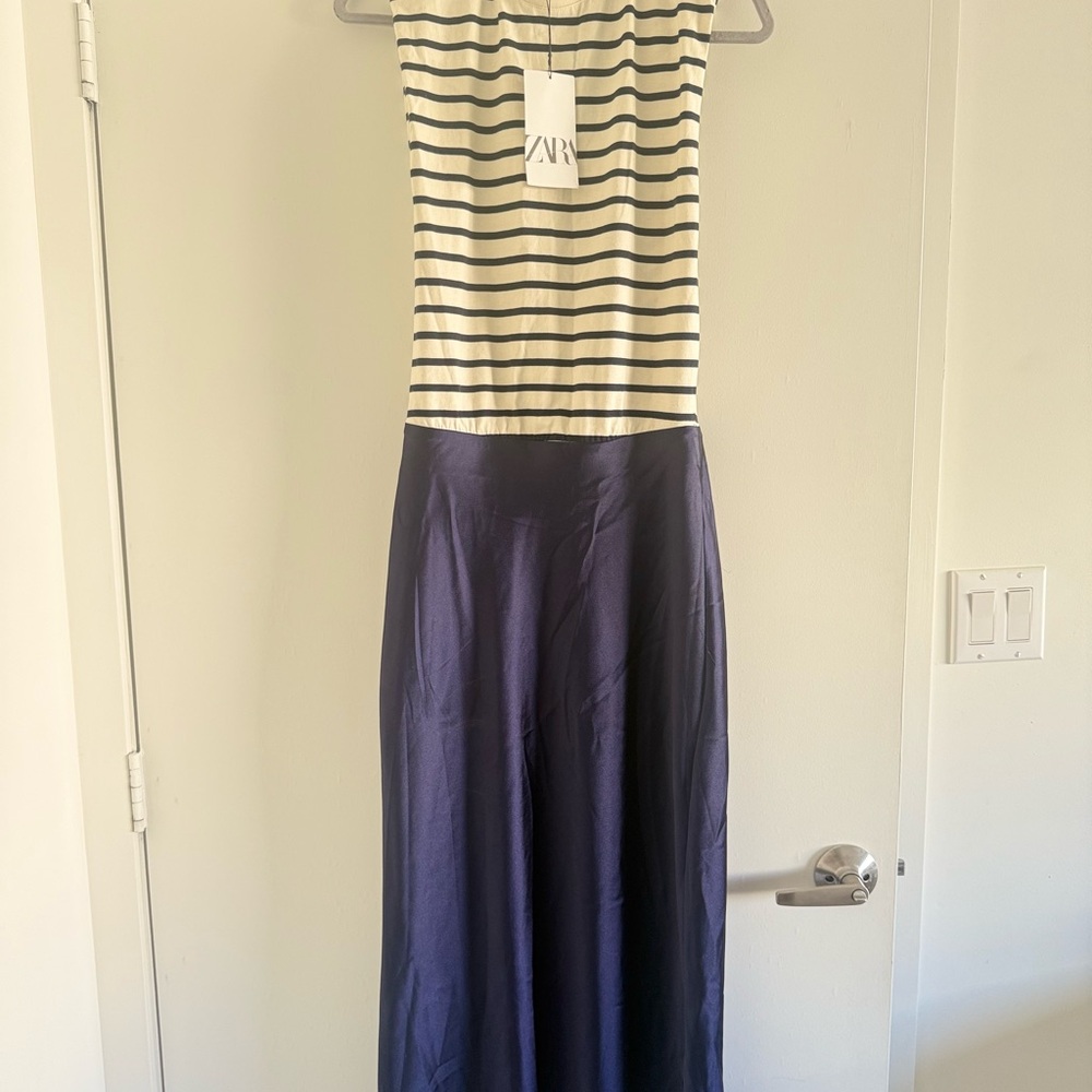 Zara Navy and White Striped Dress
